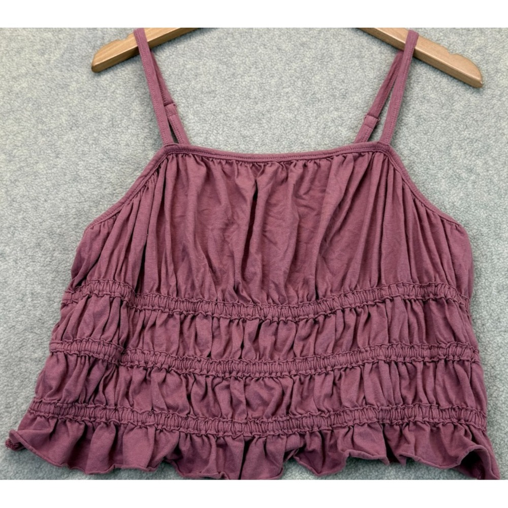 Festi Womens Cami Tank Top Mauve Smocked Ruffle Hem Adjustable Straps 00